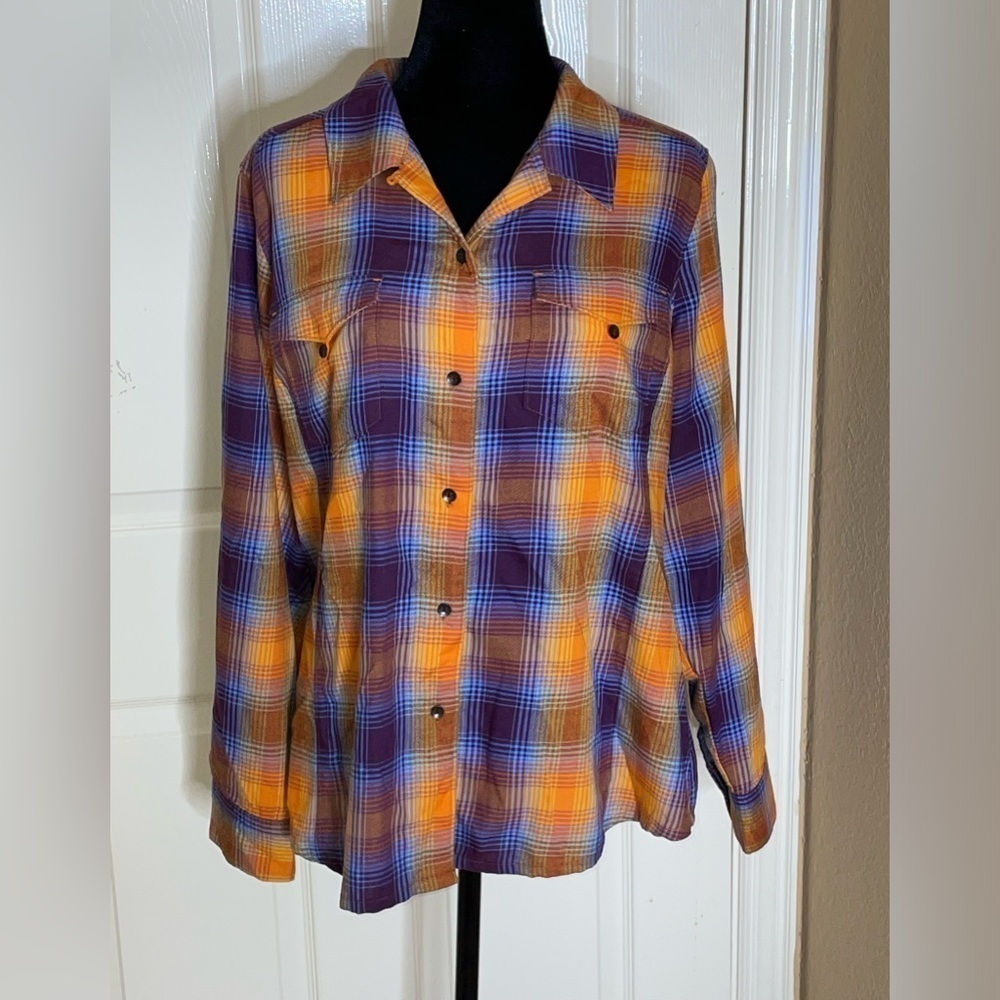 Woolrich Plaid Flannel Long Sleeve Shirt Purple /Orange/Blue Women’s Size XL‌‌‌‍